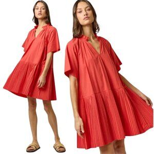 LALAVON Pleated Shift Mini
Dress Sz.L Coral 100% Cotton
Mini Beach Sundress Boho